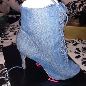 Denim open toe bootie